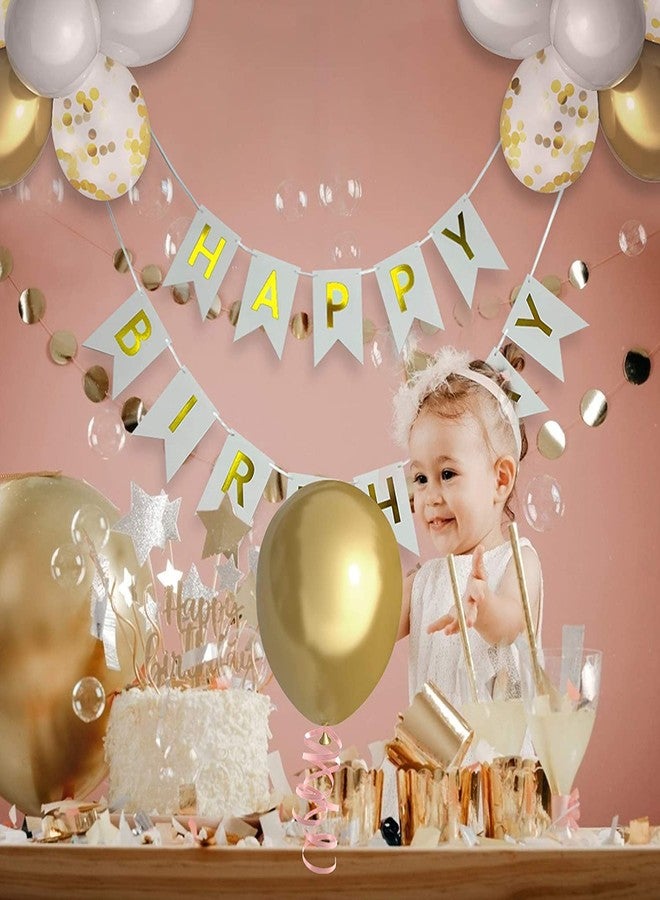Lazybeee زينة عيد ميلاد من LAZYBEEE، حروف "عيد ميلاد سعيد" باللونين الأبيض والذهبي، مع 12 بالونًا من اللاتكس، مثالية لتزيين حفلات أعياد ميلاد النساء والفتيات والفتيان. - Image 3